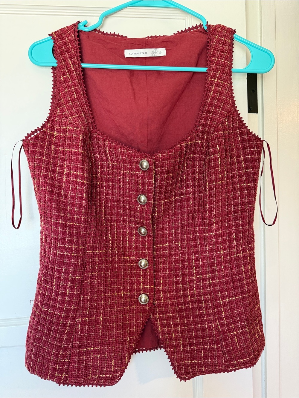 Altar'd State Red Tweed Button Blouse